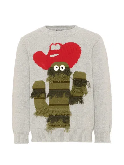 Stella Mccartney Cactus-motif Fringed Sweater In Gray