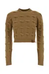 Stella Mccartney Wool Sweater Cropped Long Sleeves Crew Neck In Brown