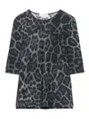 Stella Mccartney Animal Print Crewneck Top Three Quarter Sleeves In Black