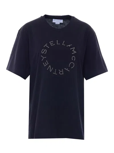 Stella Mccartney Cotton T-shirt With Stud Logo In Blue