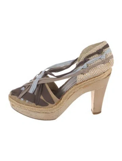 Pre-owned Stella Mccartney Canvas Colorblock Pattern Slingback Pumps In Neutral