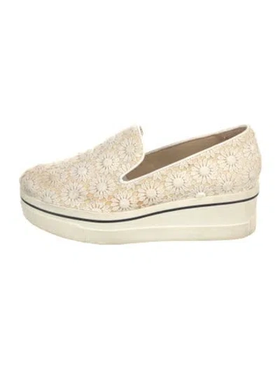 Pre-owned Stella Mccartney Canvas Embroidered Accent Loafers In Neutral