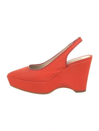 Pre-owned Stella Mccartney Canvas Leather Trim Embellishment Slingback Pumps In Orange