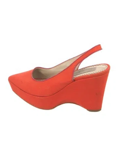Pre-owned Stella Mccartney Canvas Leather Trim Embellishment Slingback Pumps In Orange