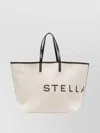 Stella Mccartney Spacious Structured Tote Bag With Bold Logo In Beige