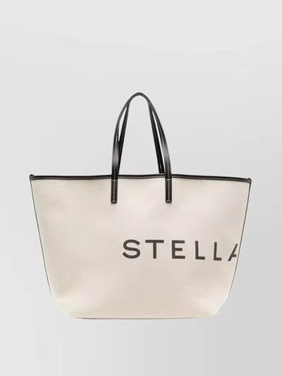 Stella Mccartney Canvas Logo Beach Tote Bag In Beige