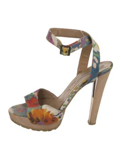 Pre-owned Stella Mccartney Canvas Printed Sandals In Yellow