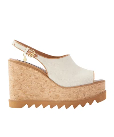 Stella Mccartney Canvas Slingback Platform Wedge Sandals In Blue