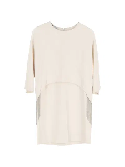 Pre-owned Stella Mccartney Cape-effect Fringed Mini Dress In Neutral