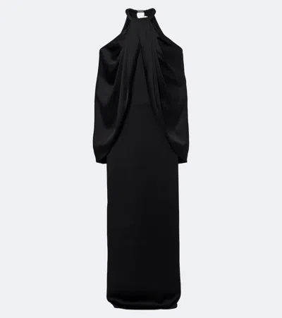 Stella Mccartney Caped Satin Halterneck Gown In Black