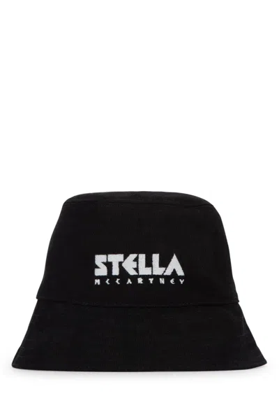 Stella Mccartney Cotton Bucket Hat With Contrasting Print In Black