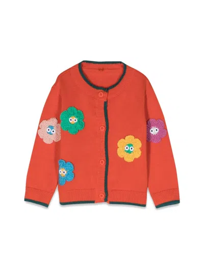 Stella Mccartney Babies' Stella Mc Cartney Kids Floral-appliqué Organic Cotton Knitted Cardigan In Orange