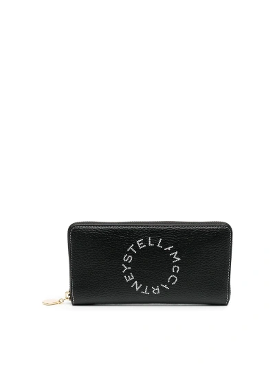 Stella Mccartney Logoed Eco-leather Continental Wallet In Black