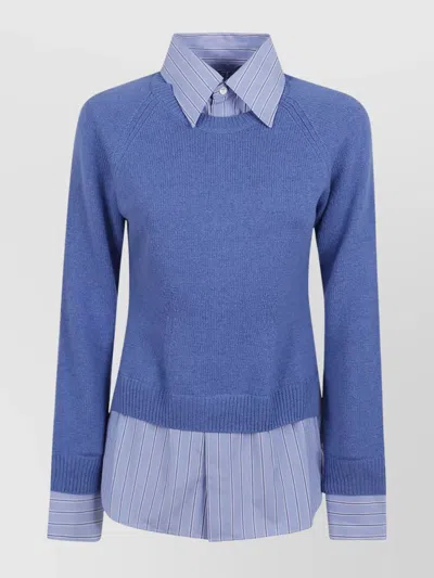 Stella Mccartney Cashmere Knit Jumper With Attached Striped Shirt In Light Blue