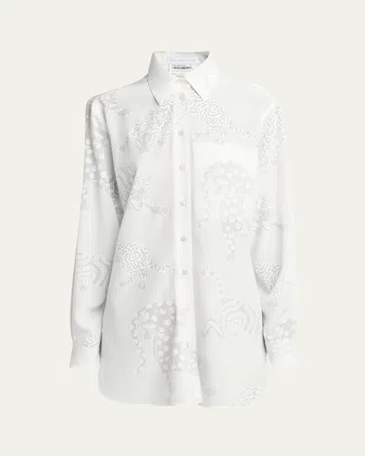 Stella Mccartney Cat Burnout Button Down Silk Blouse