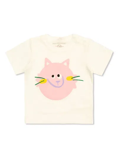 Stella Mccartney Babies' Cat-motif T-shirt In Neutrals