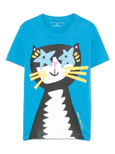 Stella Mccartney Kids' Cat-print T-shirt In 蓝色