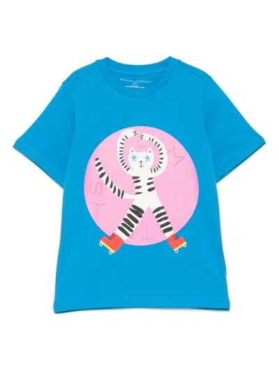 Stella Mccartney Kids' Cat-print T-shirt In Blue