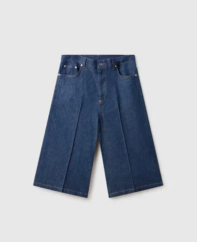 Stella Mccartney Center-pleat Denim Tailored Shorts In Blue