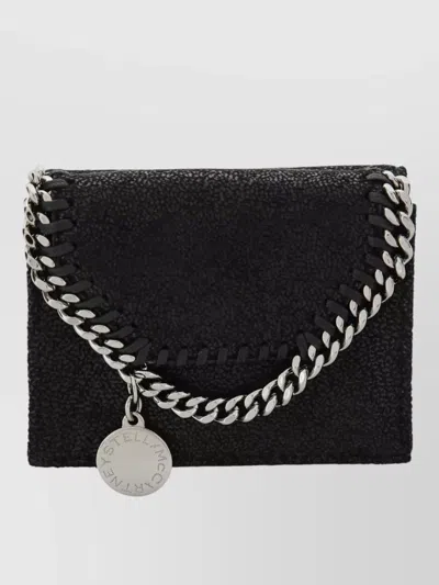 Stella Mccartney Chain Detail Textured Surface Cardholder Wallet In Black
