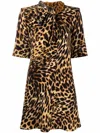 Stella Mccartney Cheetah Mini Dress In Tortoiseshell Cotton With Falabella Chain In Neutrals