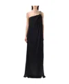 Stella Mccartney Falabella One-shoulder Crystal-embellished Satin Gown In Black