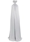 Stella Mccartney Chain-embellished Satin-crepe Gown In Gray