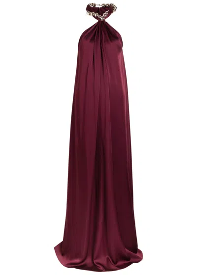 Stella Mccartney Chain-embellished Satin-crepe Gown In Burgundy