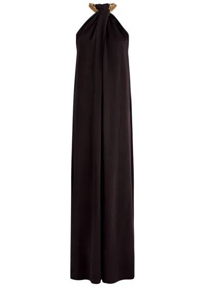 Stella Mccartney Chain-embellished Satin Gown In Chocolate
