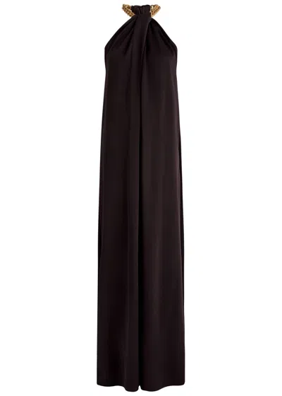 Stella Mccartney Chain-embellished Satin Jumpsuit In Chocolate