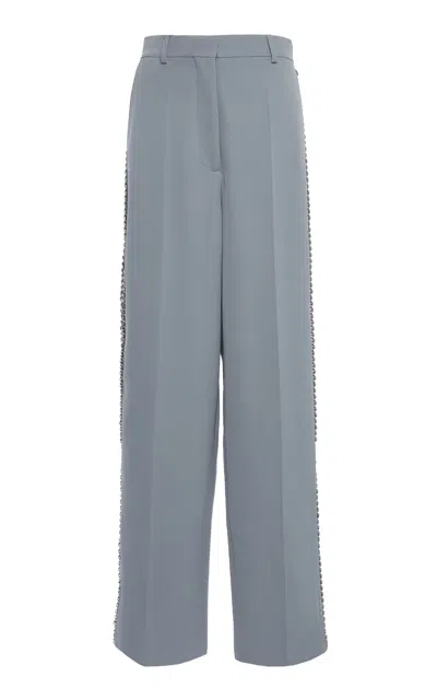 Stella Mccartney Chain-embellished Stretch-wool Wide-leg Pants