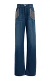 Stella Mccartney Chain-fringed Rigid Mid-rise Wide-leg Jeans In Medium Wash