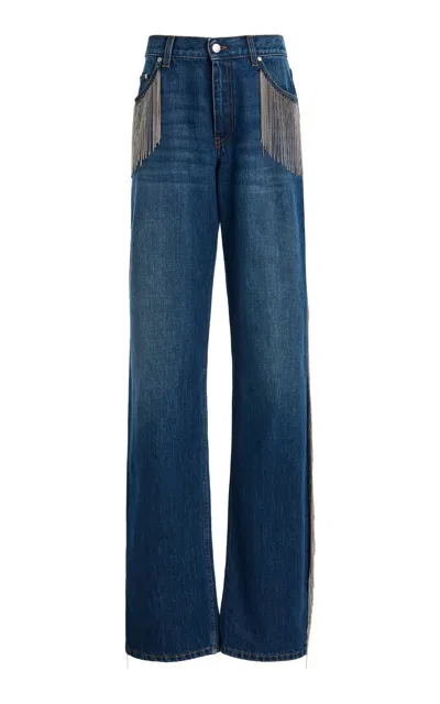 Stella Mccartney Chain-fringed Rigid Mid-rise Wide-leg Jeans In Medium Wash