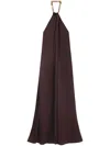 Stella Mccartney Chain Halterneck Satin Maxi Dress In Brown