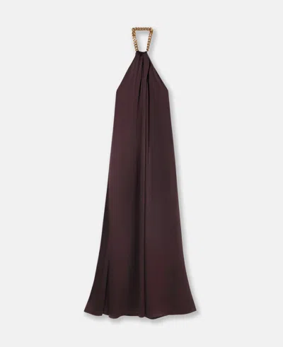 Stella Mccartney Chain Halterneck Satin Maxi Dress In Brown