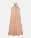 Stella Mccartney Chain Halterneck Satin Maxi Dress In Nude Pink