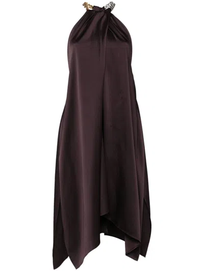 STELLA MCCARTNEY CHAIN HALTERNECK SATIN MIDI DRESS