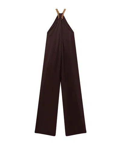 STELLA MCCARTNEY STELLA MCCARTNEY CHAIN HALTERNECK SATIN JUMPSUIT