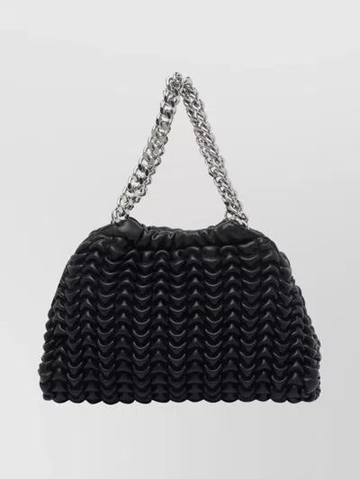 Stella Mccartney Chain Strap Crossbody Bag With Woven Texture In Black