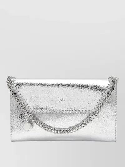 Stella Mccartney Chain Strap Envelope Shape Metallic Finish Wallet In Gray