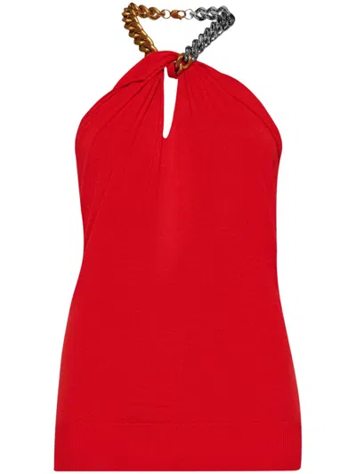 Stella Mccartney Chain-strap Fine-knit Top In Red