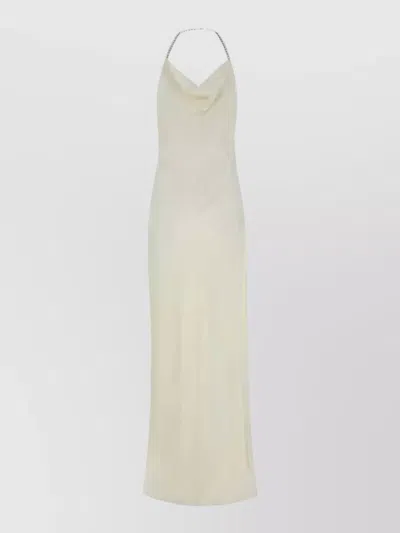 Stella Mccartney Chain Strap Halter Embroidered Floor Length Dress In Neutral