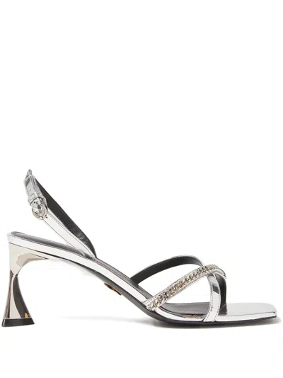 Stella Mccartney Elsa Embellished Mirrored Slingback Sandals In Silver