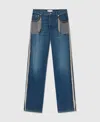 Stella Mccartney Dark Blue Wide Leg With Chain Fringes Dark Blue In Blue