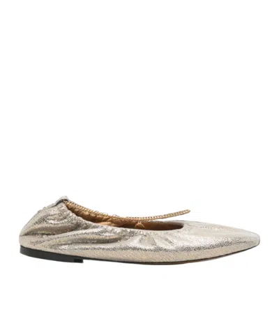 Stella Mccartney Chain-detail Crackled-effect Ballet Flats In Gold