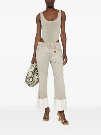 Stella Mccartney Chain-detail Turn-up Cropped Denim Jeans In Neutral