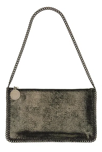 Stella Mccartney Falabella Metallic Faux Leather Pochette Bag In Grey