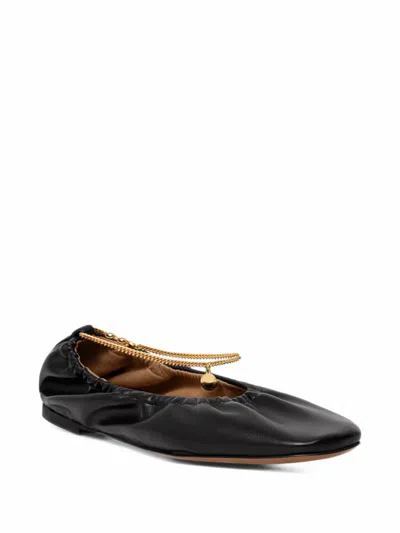 Stella Mccartney Chain-embellished Ruched-detail Ballet Flats In Black