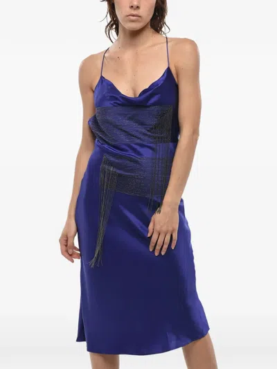 Stella Mccartney Chain-embellished Satin Slip Dress In Blue