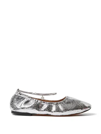 Stella Mccartney Embellished Crinkled Metallic Flats In Silver